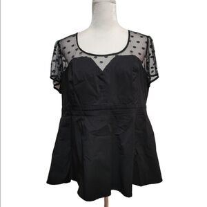 Torrid Black Mesh Polka Dot Peplum Top